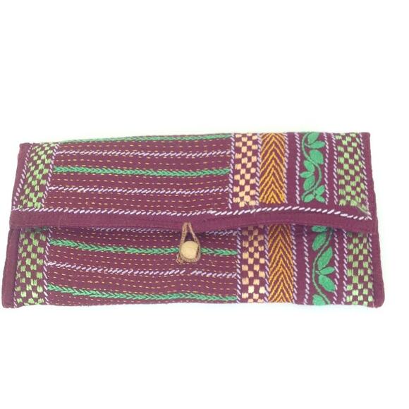 Boho Chic Floral  Stripe Fabric Button Closure Wallet Clutch - Picture 9 of 9